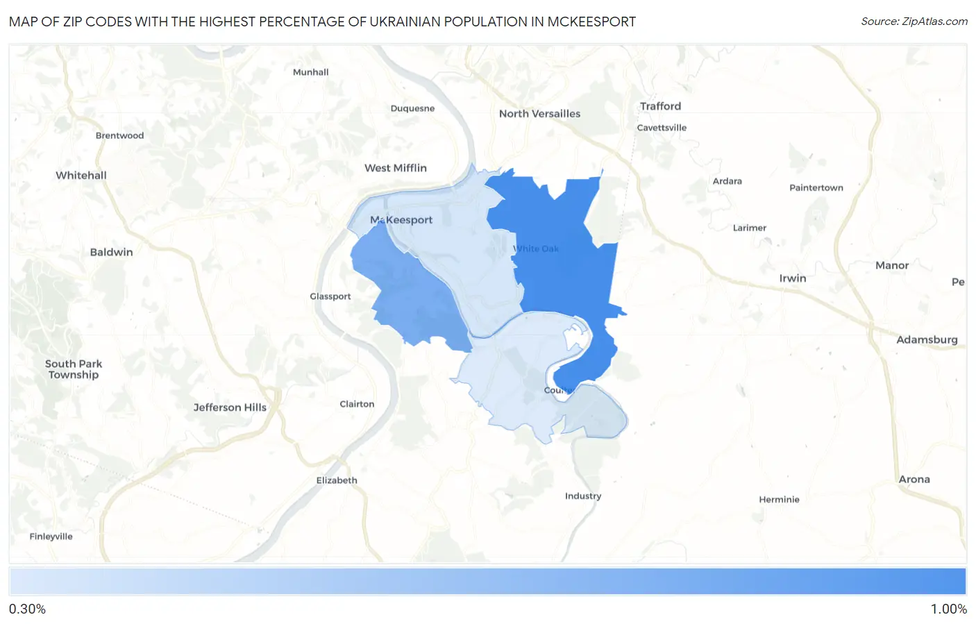Zip Codes with the Highest Percentage of Ukrainian Population in Mckeesport Map