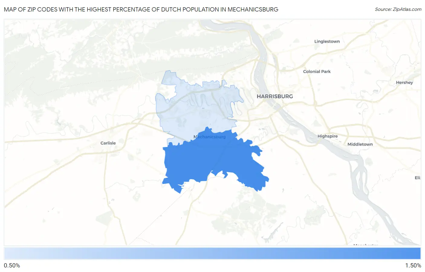 Zip Codes with the Highest Percentage of Dutch Population in Mechanicsburg Map