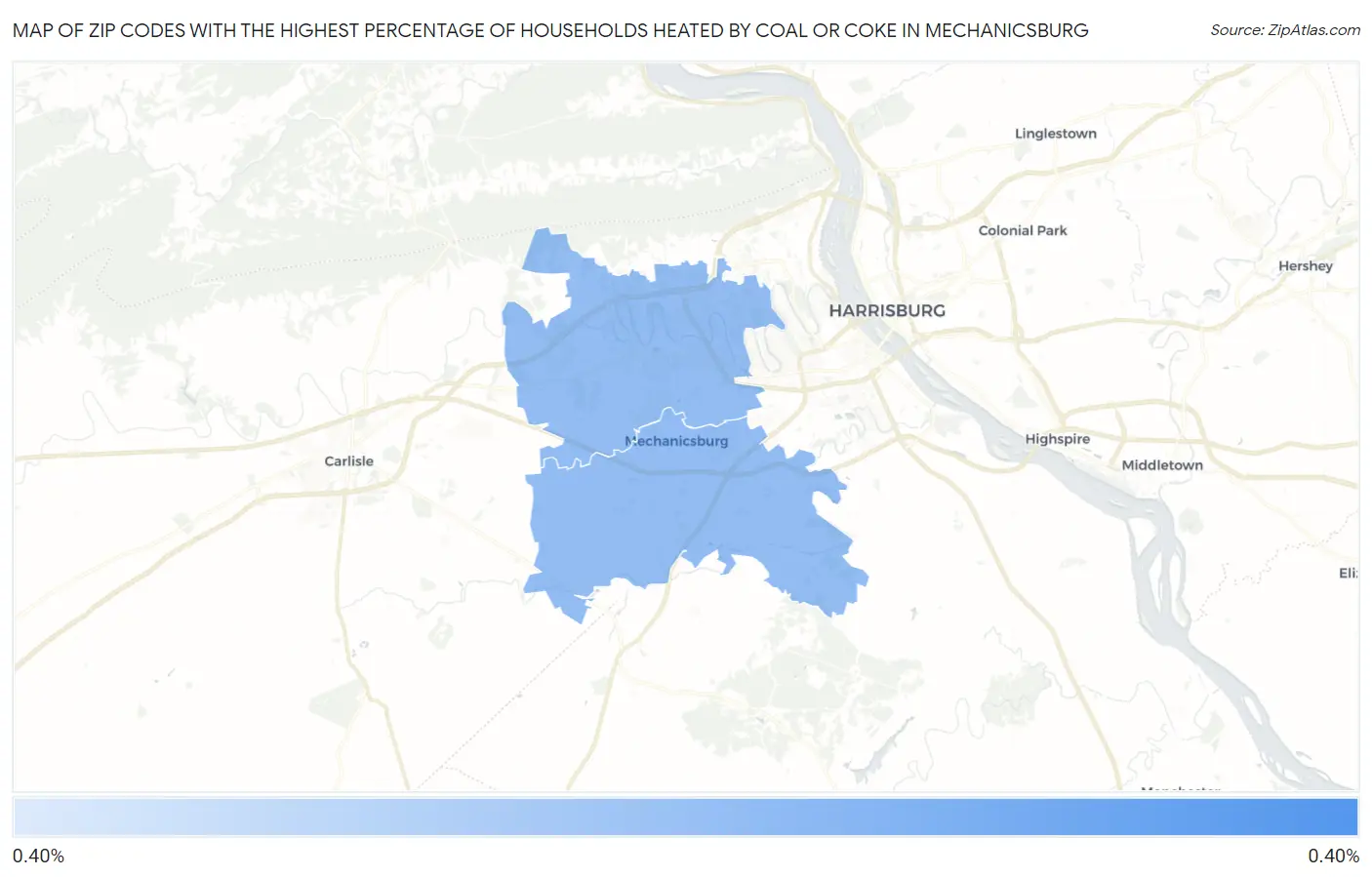 Zip Codes with the Highest Percentage of Households Heated by Coal or Coke in Mechanicsburg Map