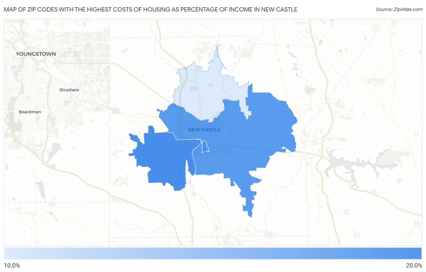 Zip Codes with the Highest Costs of Housing as Percentage of Income in New Castle Map