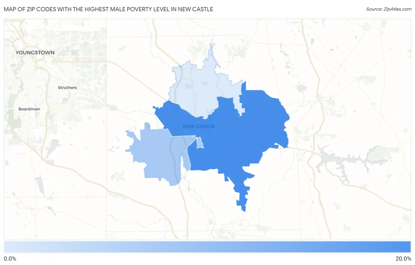 Zip Codes with the Highest Male Poverty Level in New Castle Map