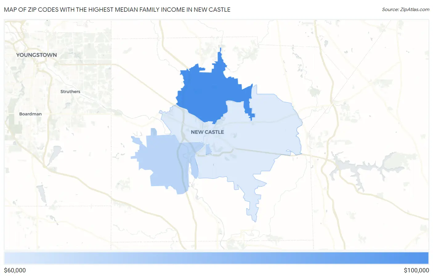 Zip Codes with the Highest Median Family Income in New Castle Map