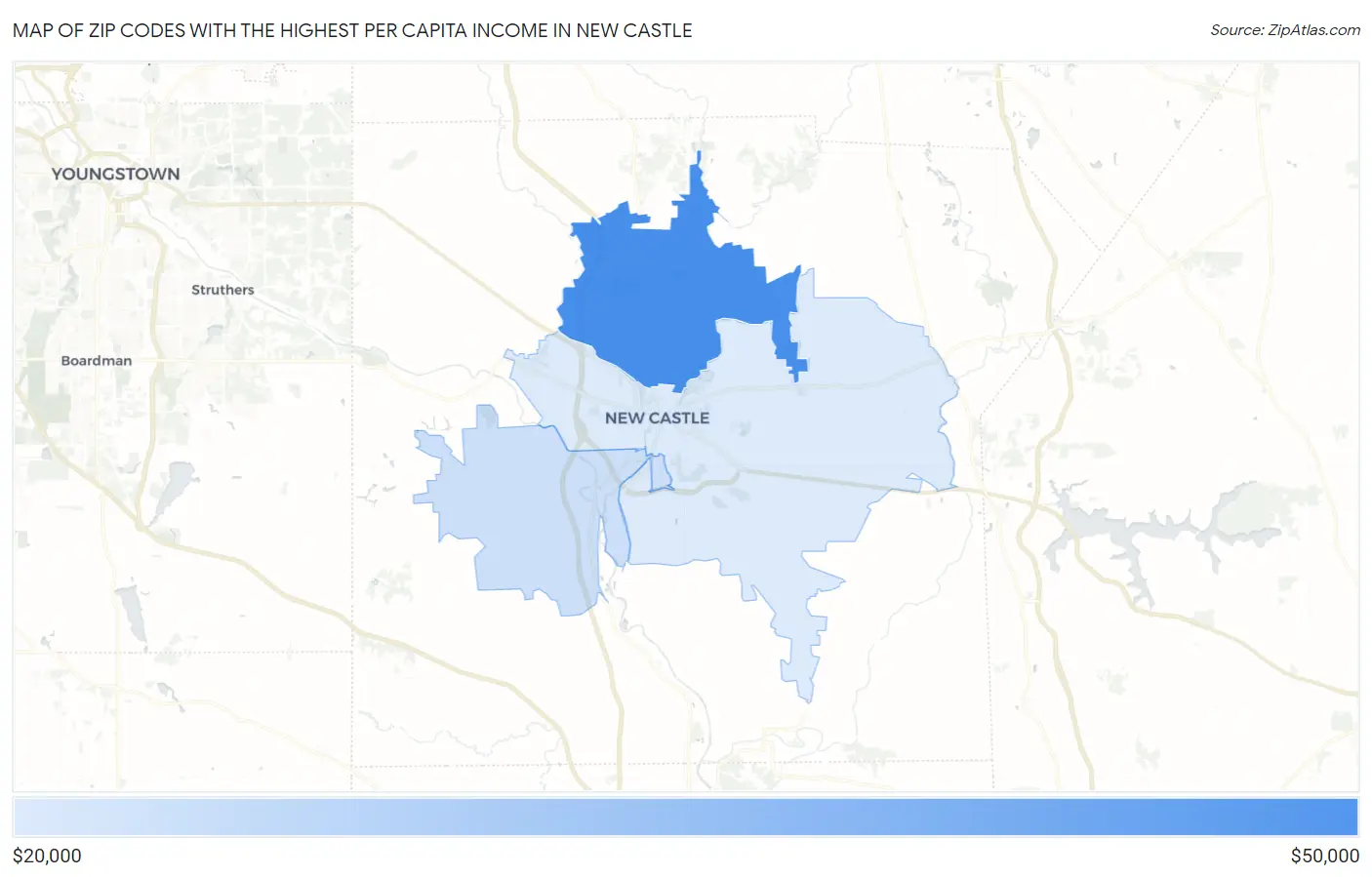Zip Codes with the Highest Per Capita Income in New Castle Map