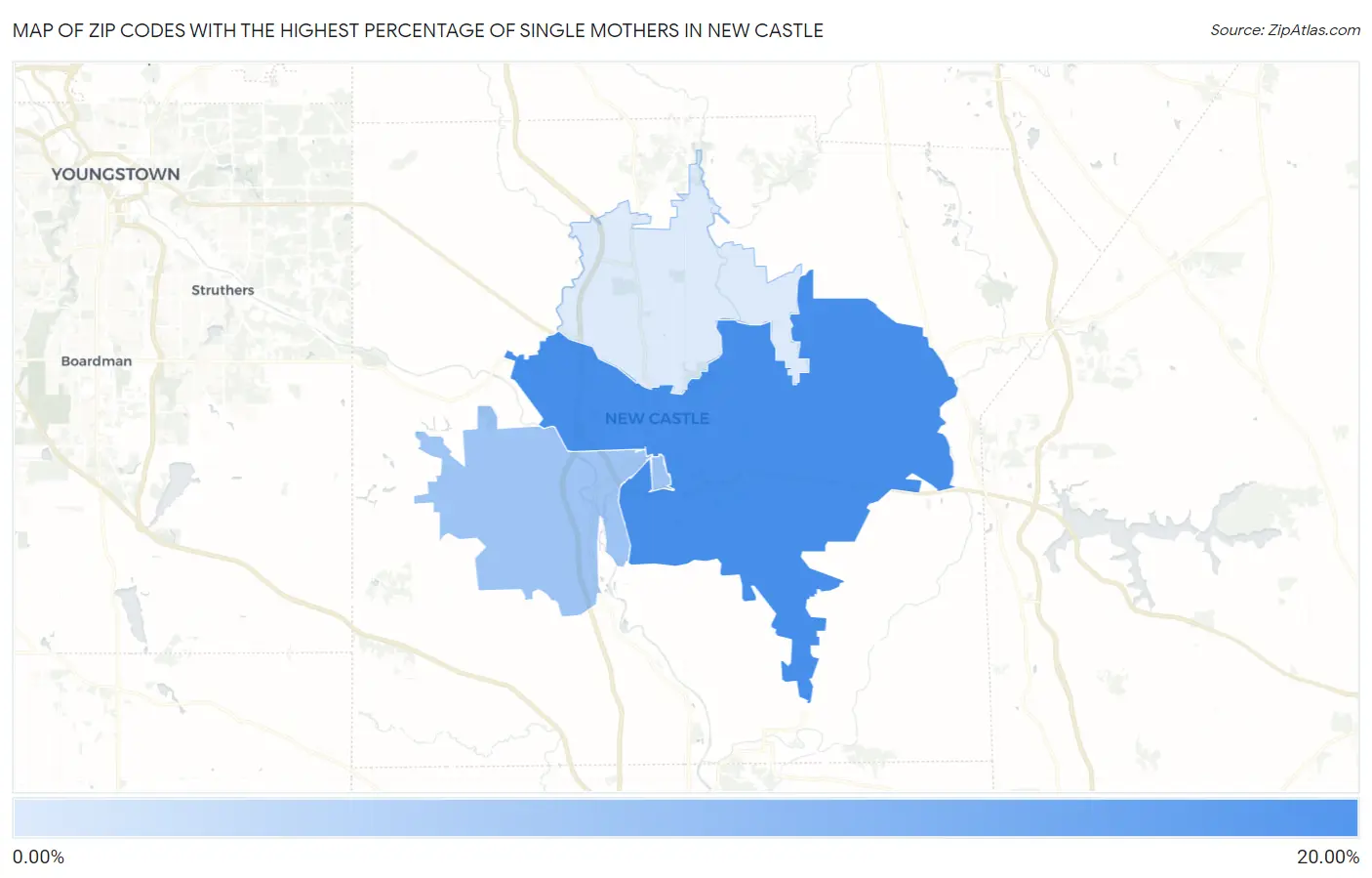 Zip Codes with the Highest Percentage of Single Mothers in New Castle Map