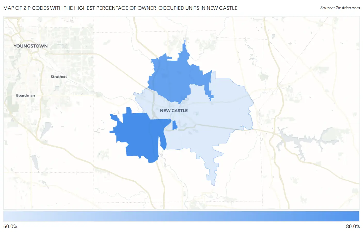 Zip Codes with the Highest Percentage of Owner-Occupied Units in New Castle Map