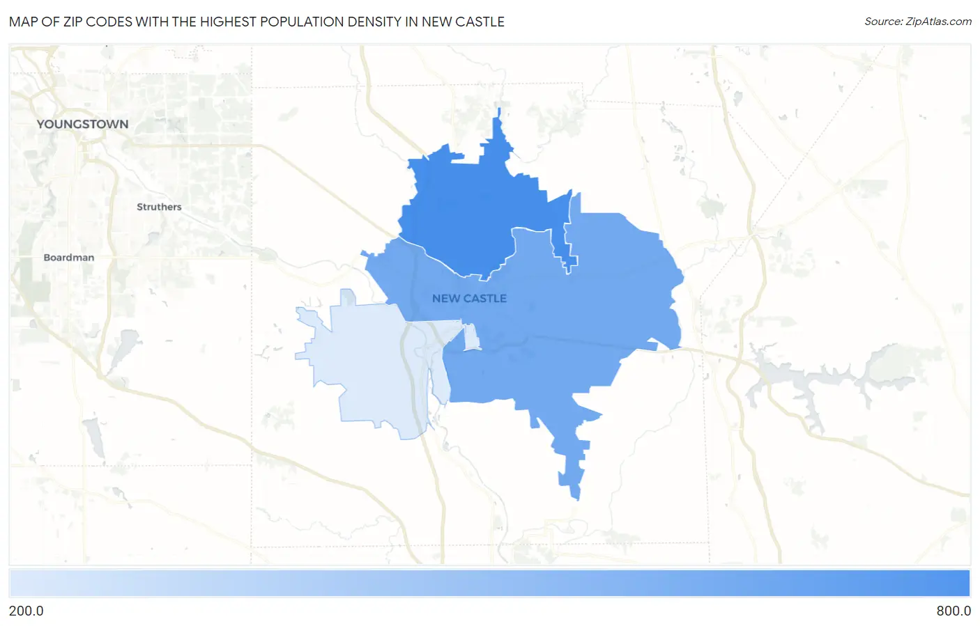 Zip Codes with the Highest Population Density in New Castle Map
