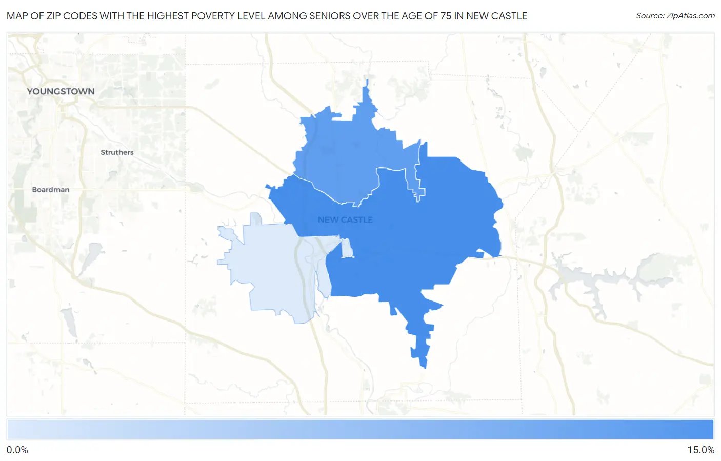 Zip Codes with the Highest Poverty Level Among Seniors Over the Age of 75 in New Castle Map