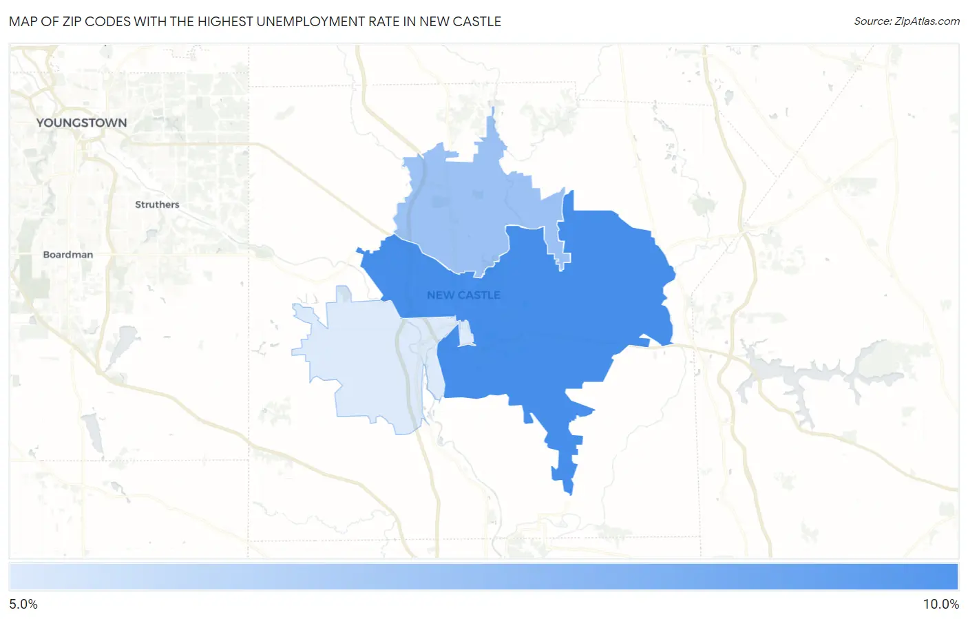 Zip Codes with the Highest Unemployment Rate in New Castle Map