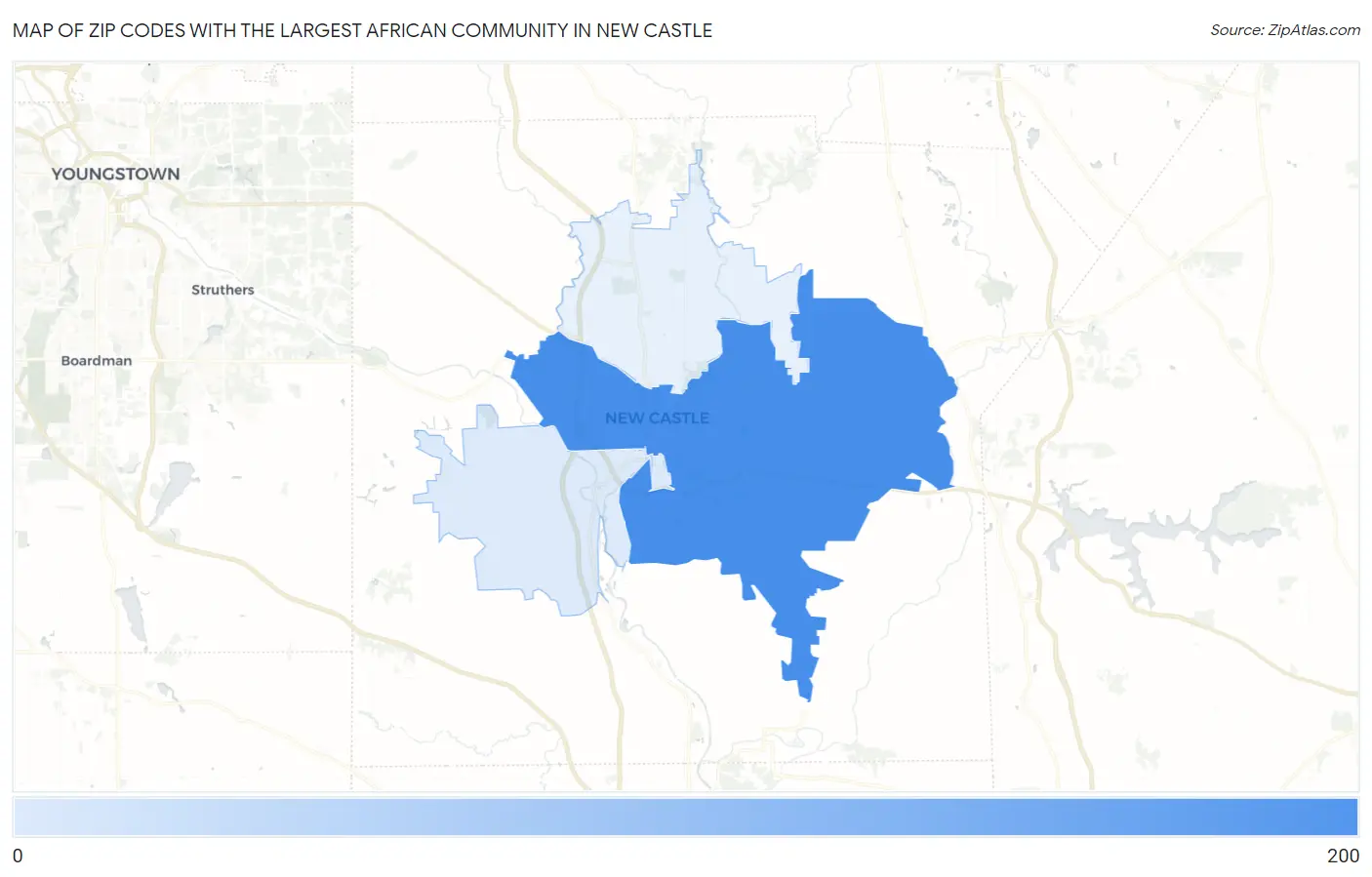 Zip Codes with the Largest African Community in New Castle Map