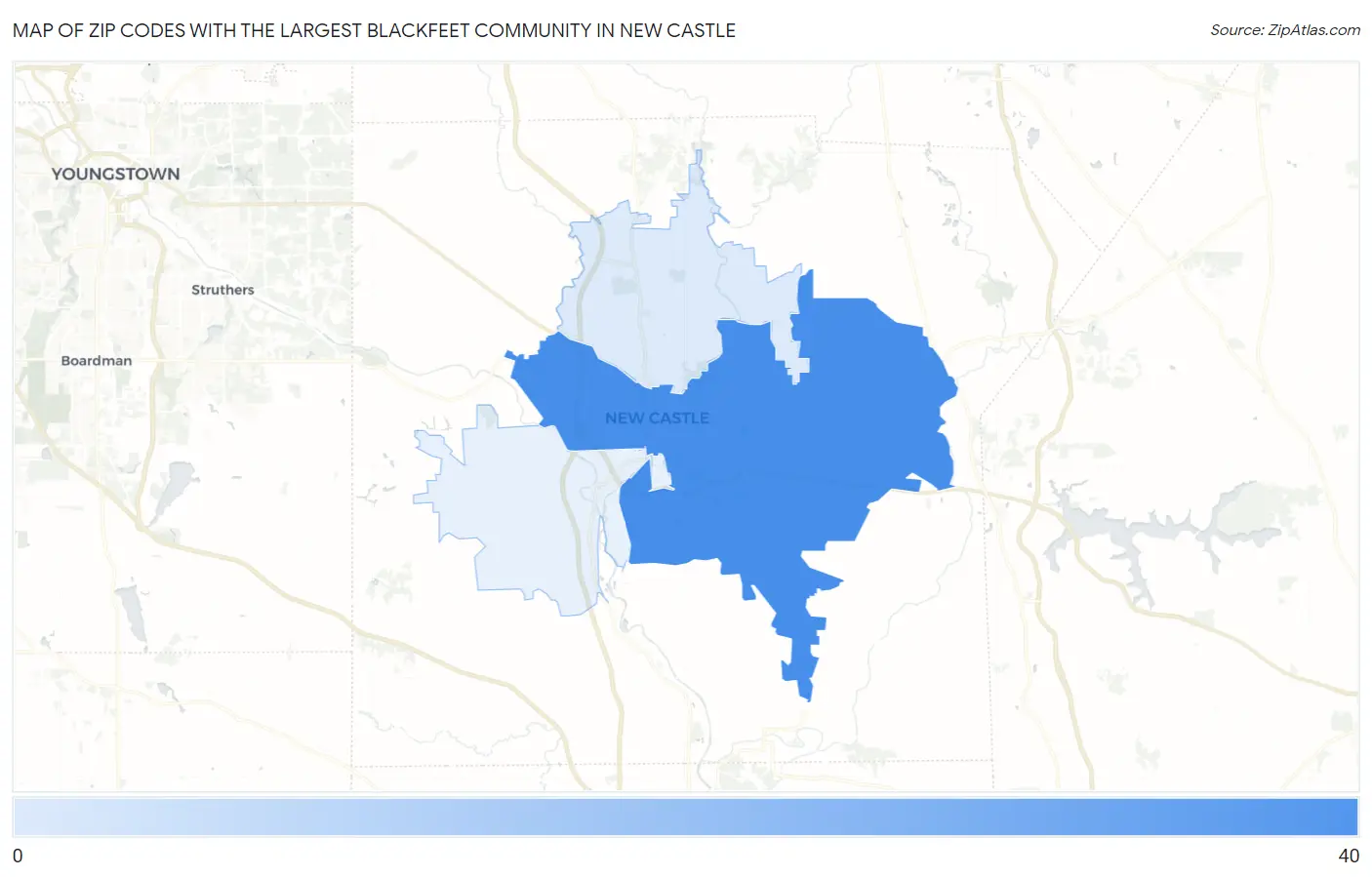 Zip Codes with the Largest Blackfeet Community in New Castle Map