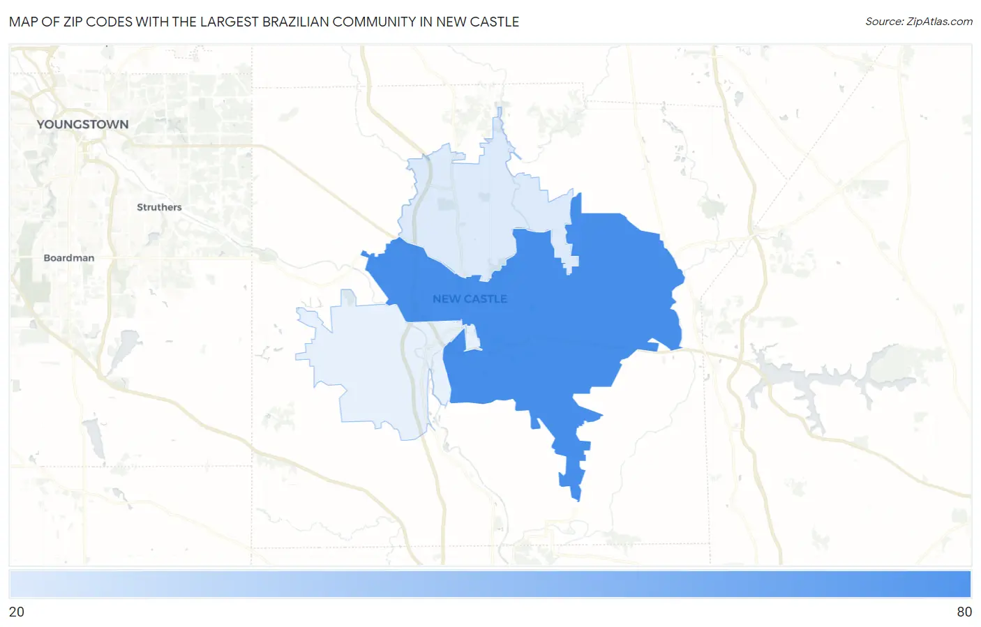 Zip Codes with the Largest Brazilian Community in New Castle Map