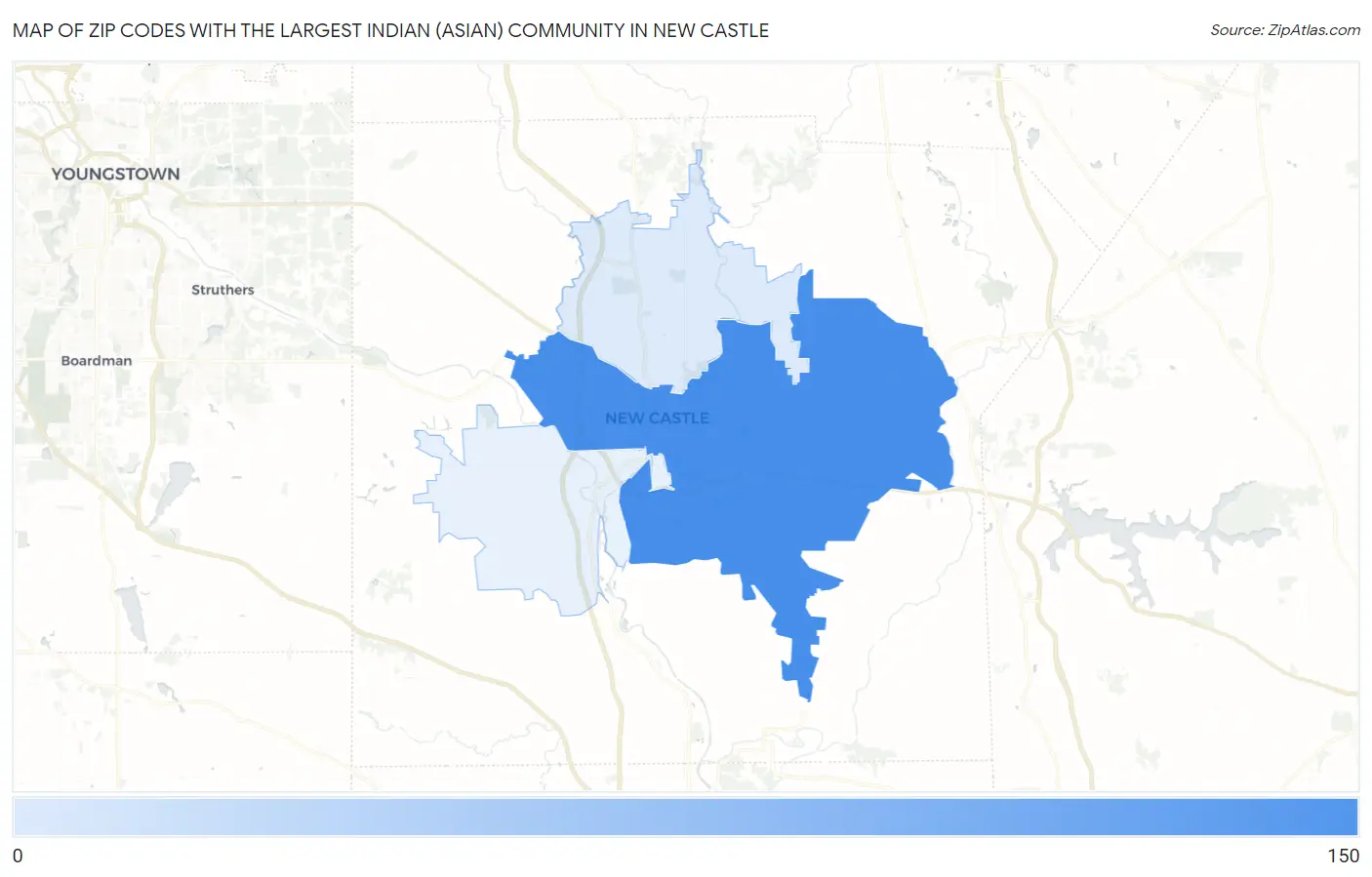 Zip Codes with the Largest Indian (Asian) Community in New Castle Map