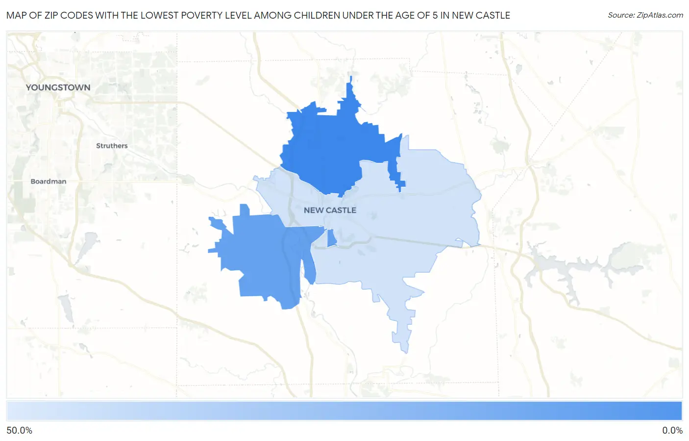 Zip Codes with the Lowest Poverty Level Among Children Under the Age of 5 in New Castle Map