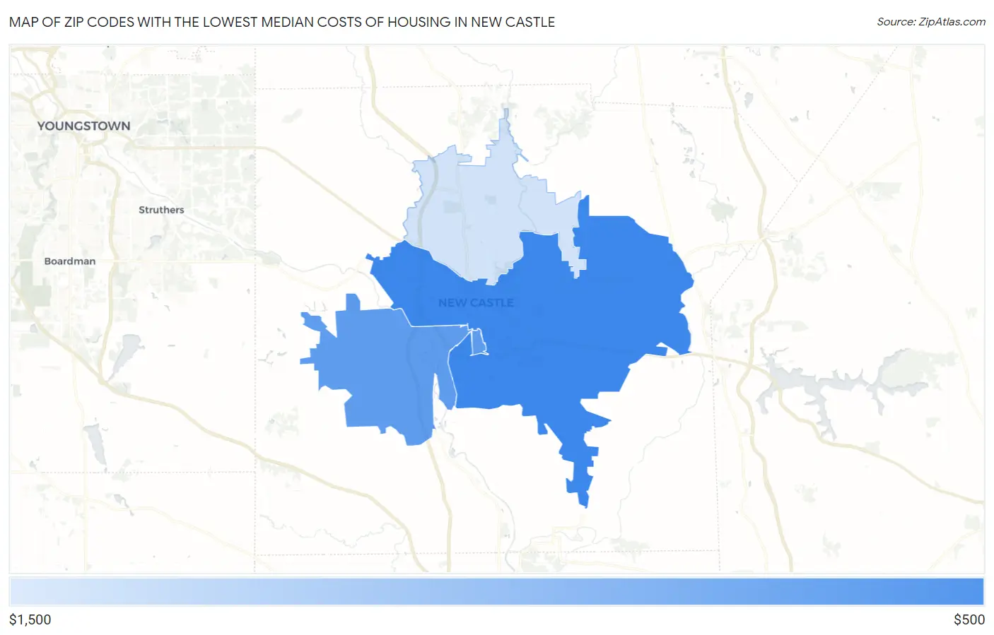 Zip Codes with the Lowest Median Costs of Housing in New Castle Map