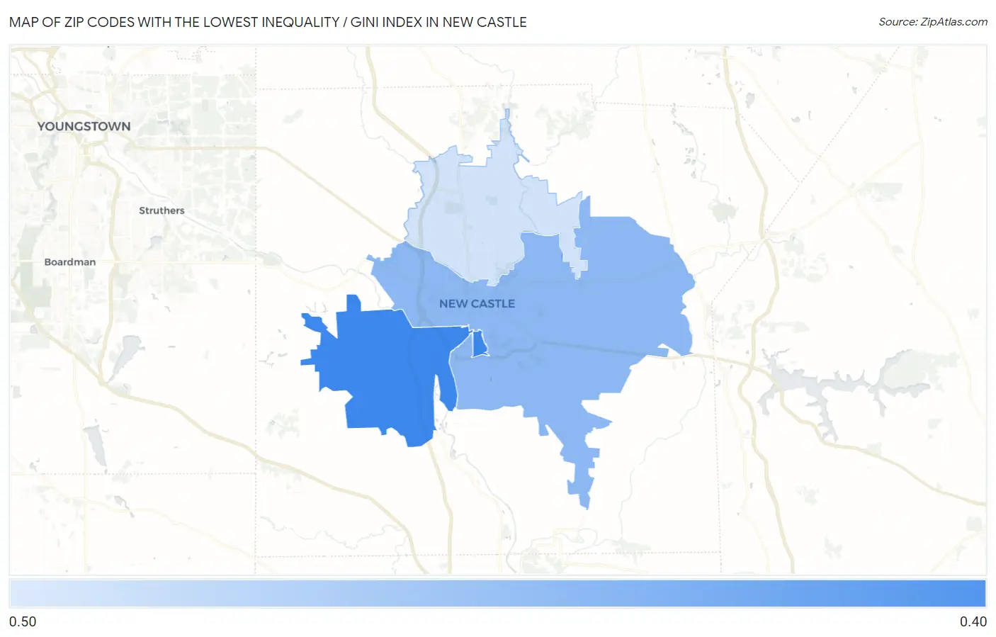 Zip Codes with the Lowest Inequality / Gini Index in New Castle Map