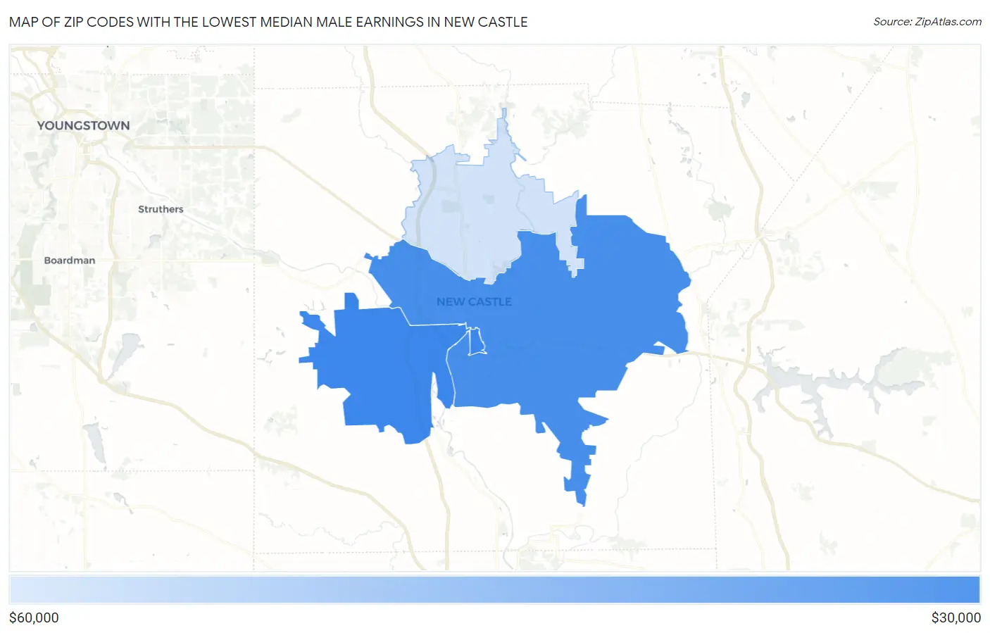 Zip Codes with the Lowest Median Male Earnings in New Castle Map
