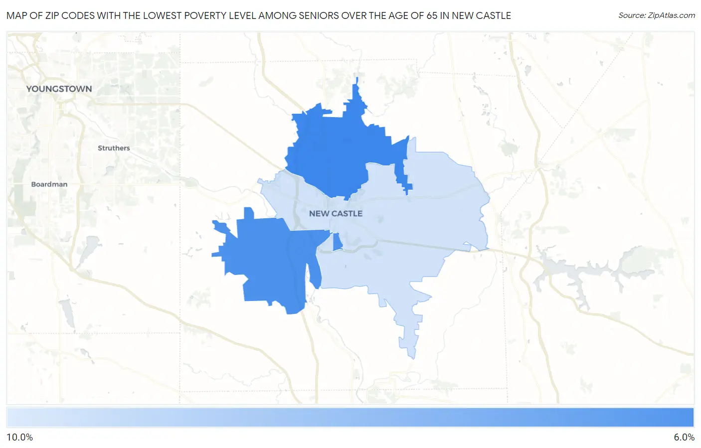 Zip Codes with the Lowest Poverty Level Among Seniors Over the Age of 65 in New Castle Map