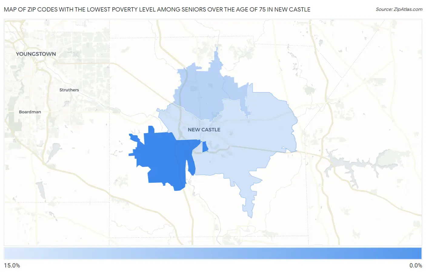 Zip Codes with the Lowest Poverty Level Among Seniors Over the Age of 75 in New Castle Map