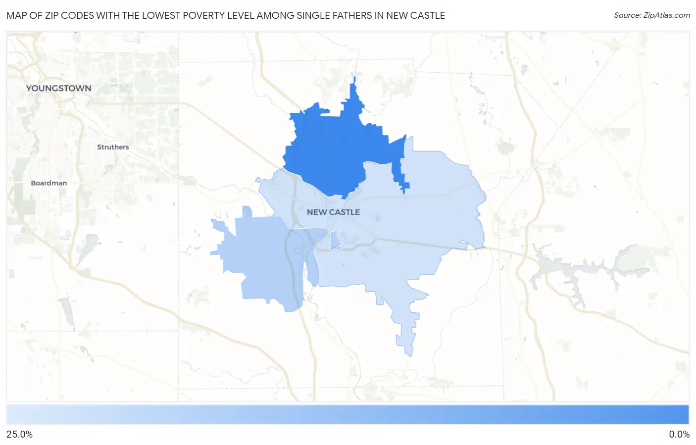 Zip Codes with the Lowest Poverty Level Among Single Fathers in New Castle Map