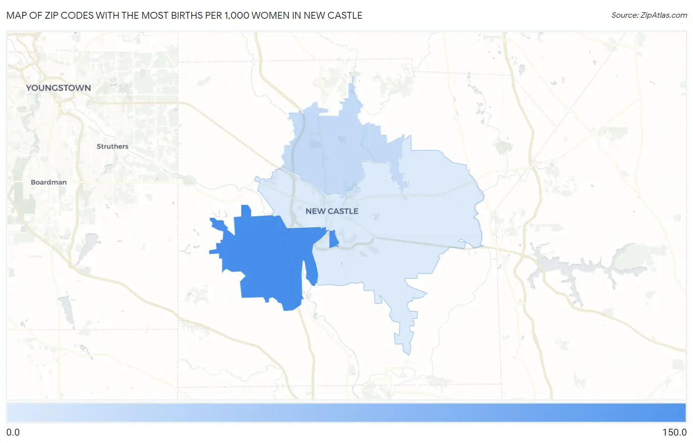 Zip Codes with the Most Births per 1,000 Women in New Castle Map