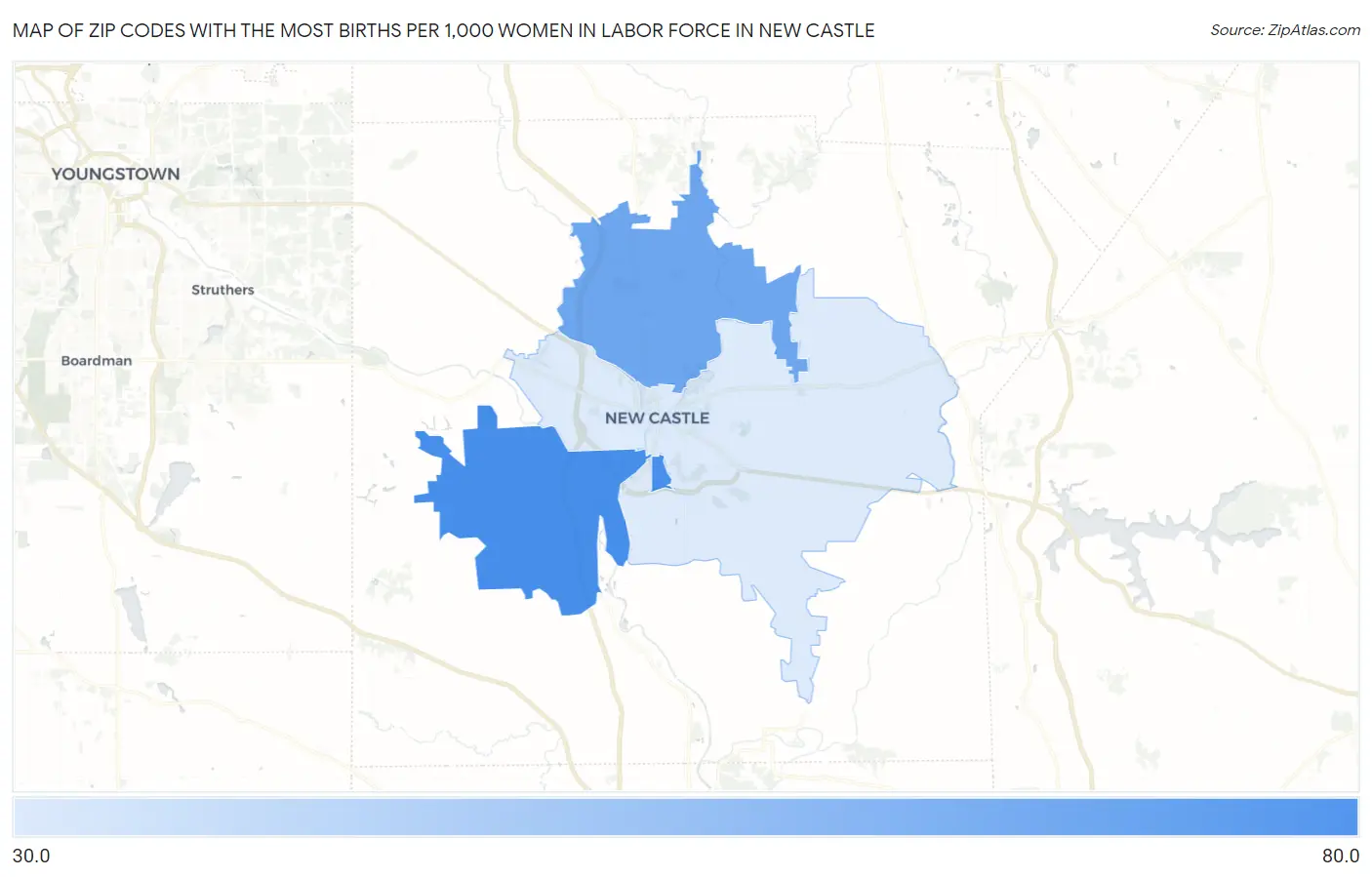 Zip Codes with the Most Births per 1,000 Women in Labor Force in New Castle Map