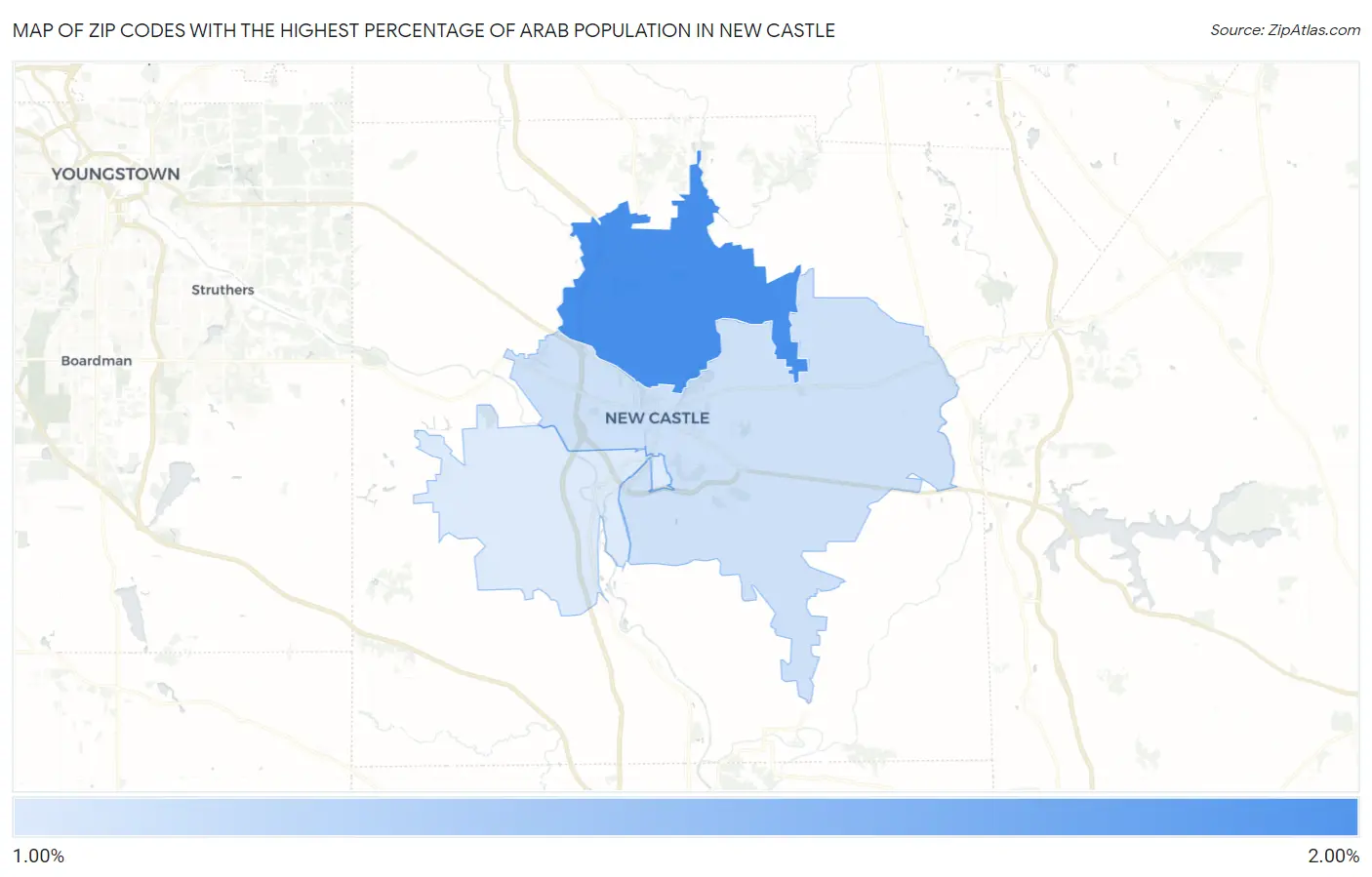Zip Codes with the Highest Percentage of Arab Population in New Castle Map