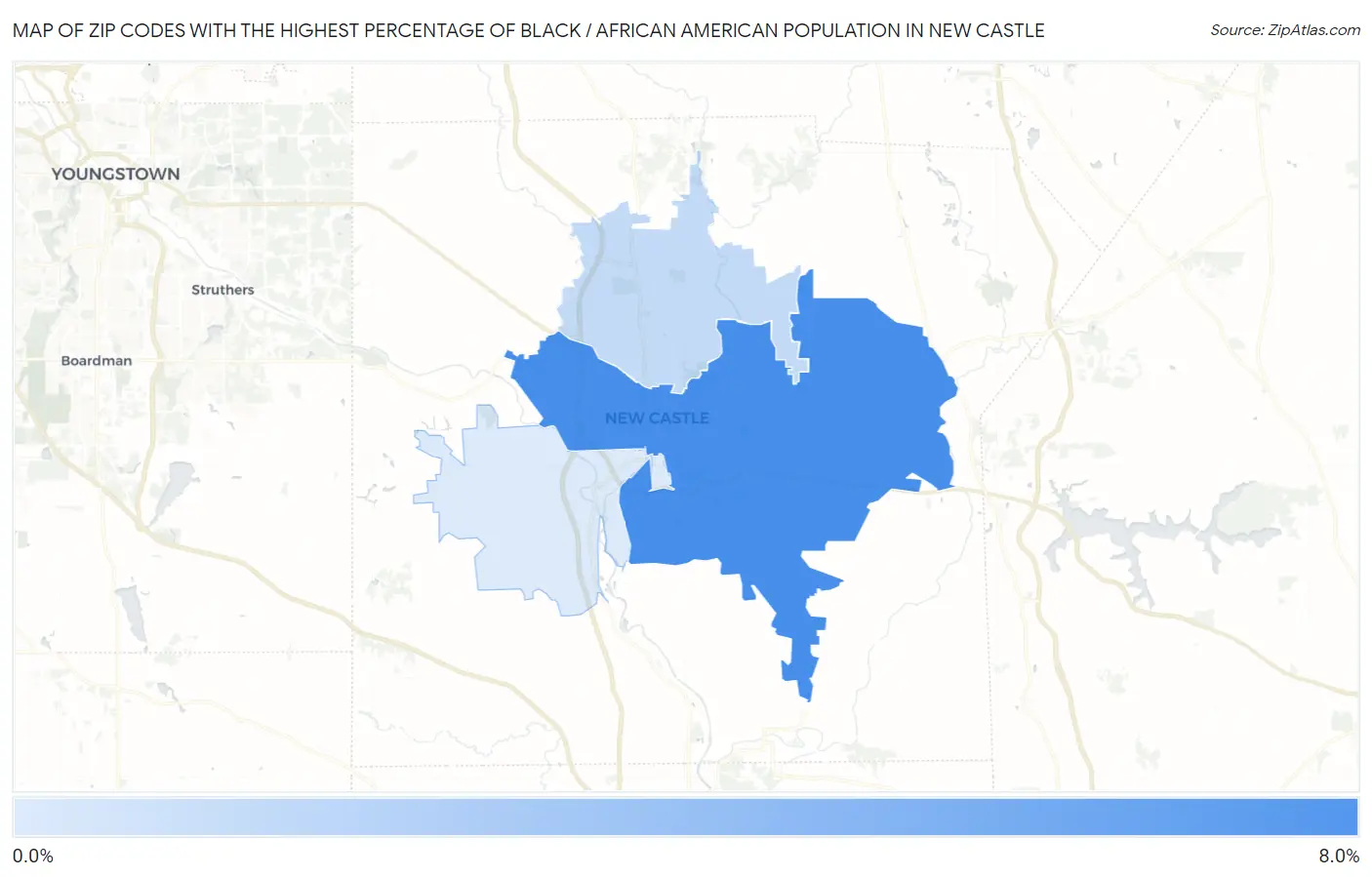Zip Codes with the Highest Percentage of Black / African American Population in New Castle Map