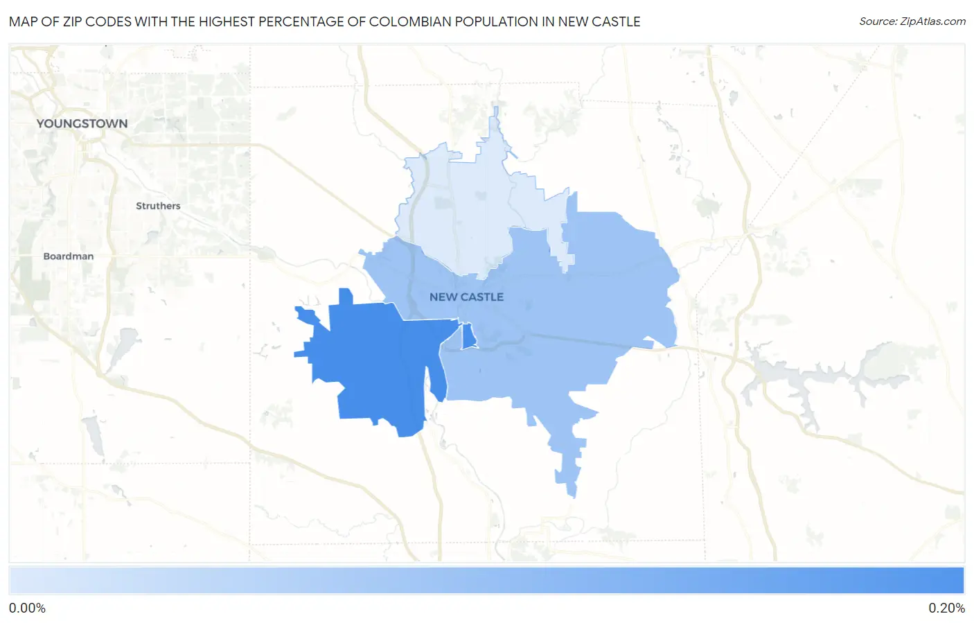 Zip Codes with the Highest Percentage of Colombian Population in New Castle Map