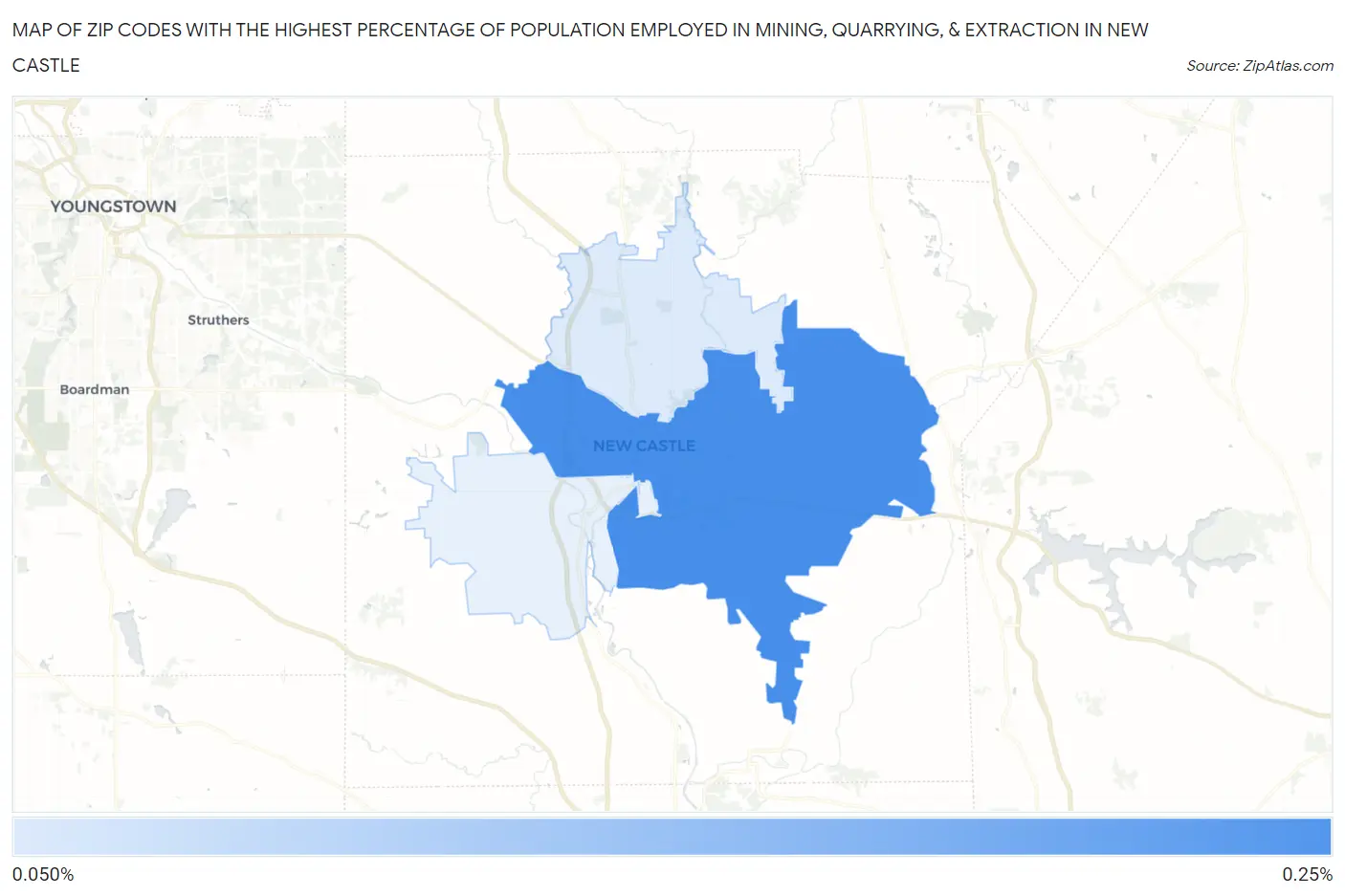 Zip Codes with the Highest Percentage of Population Employed in Mining, Quarrying, & Extraction in New Castle Map