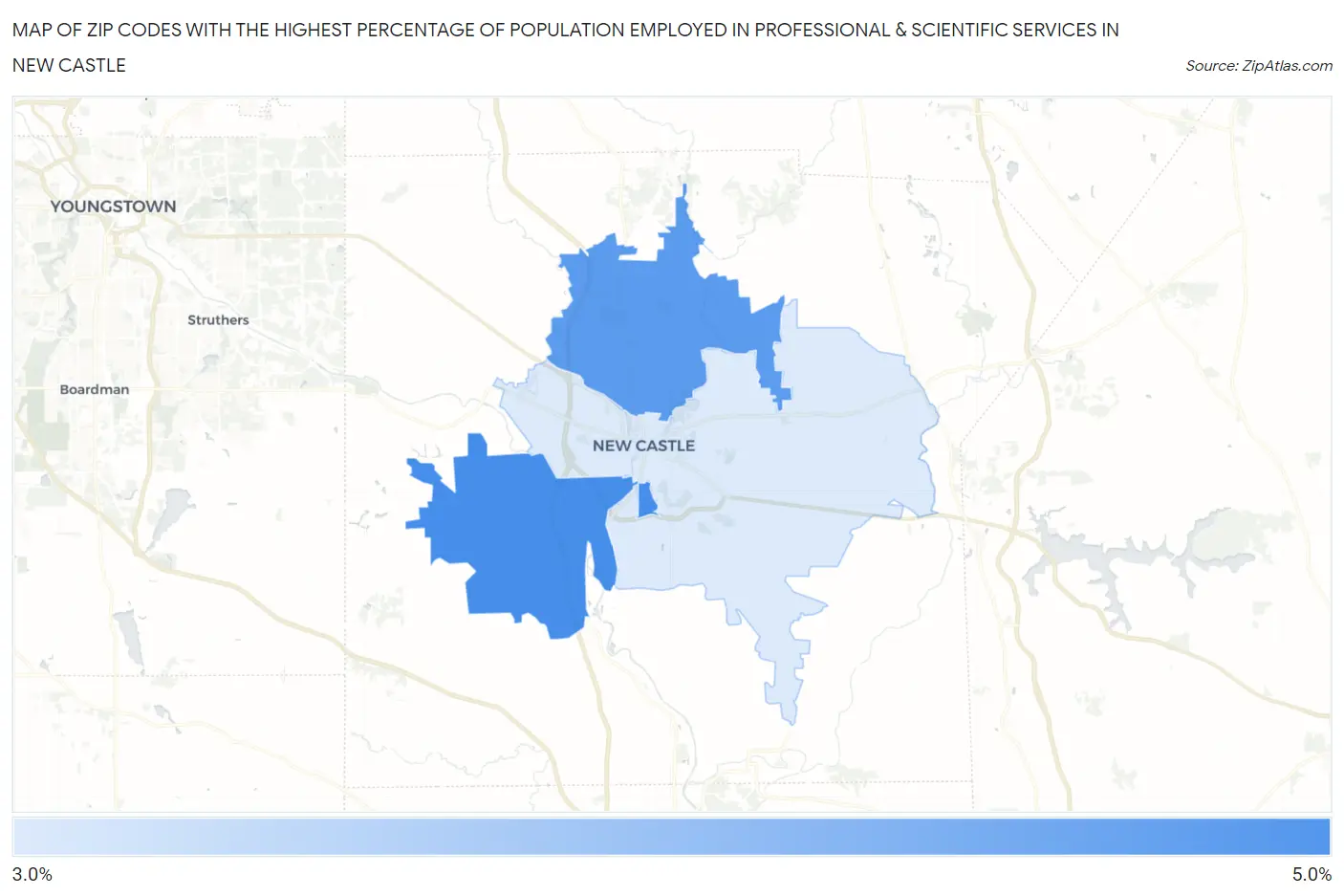 Zip Codes with the Highest Percentage of Population Employed in Professional & Scientific Services in New Castle Map