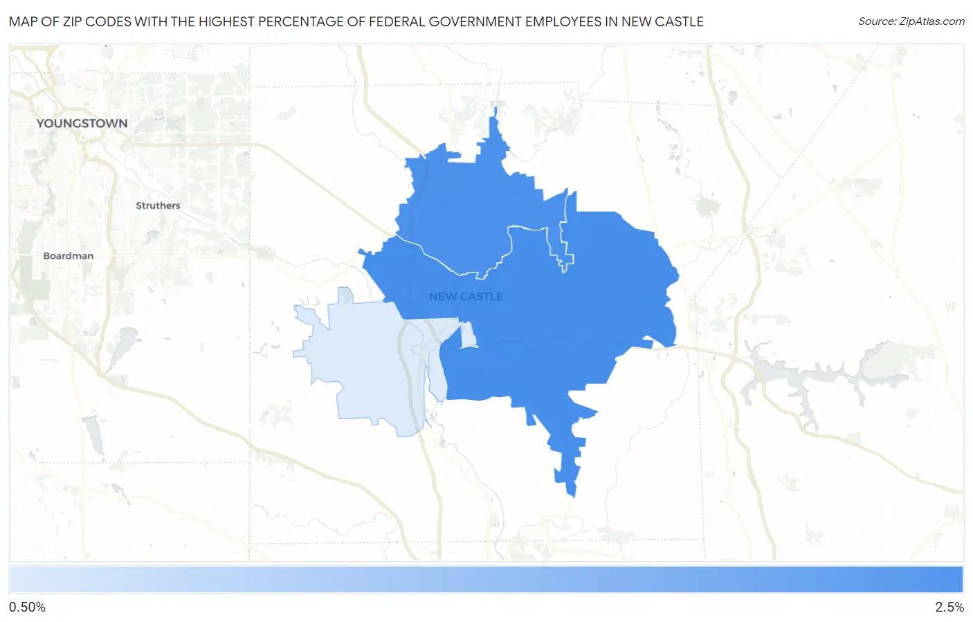 Zip Codes with the Highest Percentage of Federal Government Employees in New Castle Map