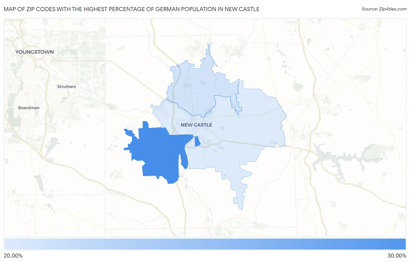 Zip Codes with the Highest Percentage of German Population in New Castle Map