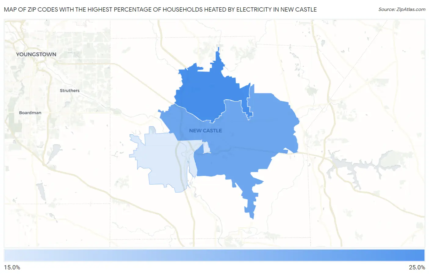 Zip Codes with the Highest Percentage of Households Heated by Electricity in New Castle Map