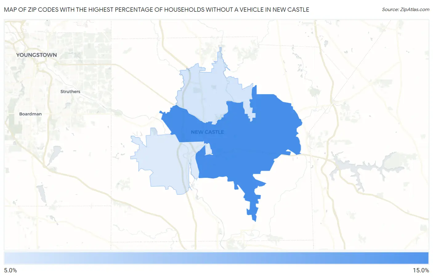 Zip Codes with the Highest Percentage of Households Without a Vehicle in New Castle Map