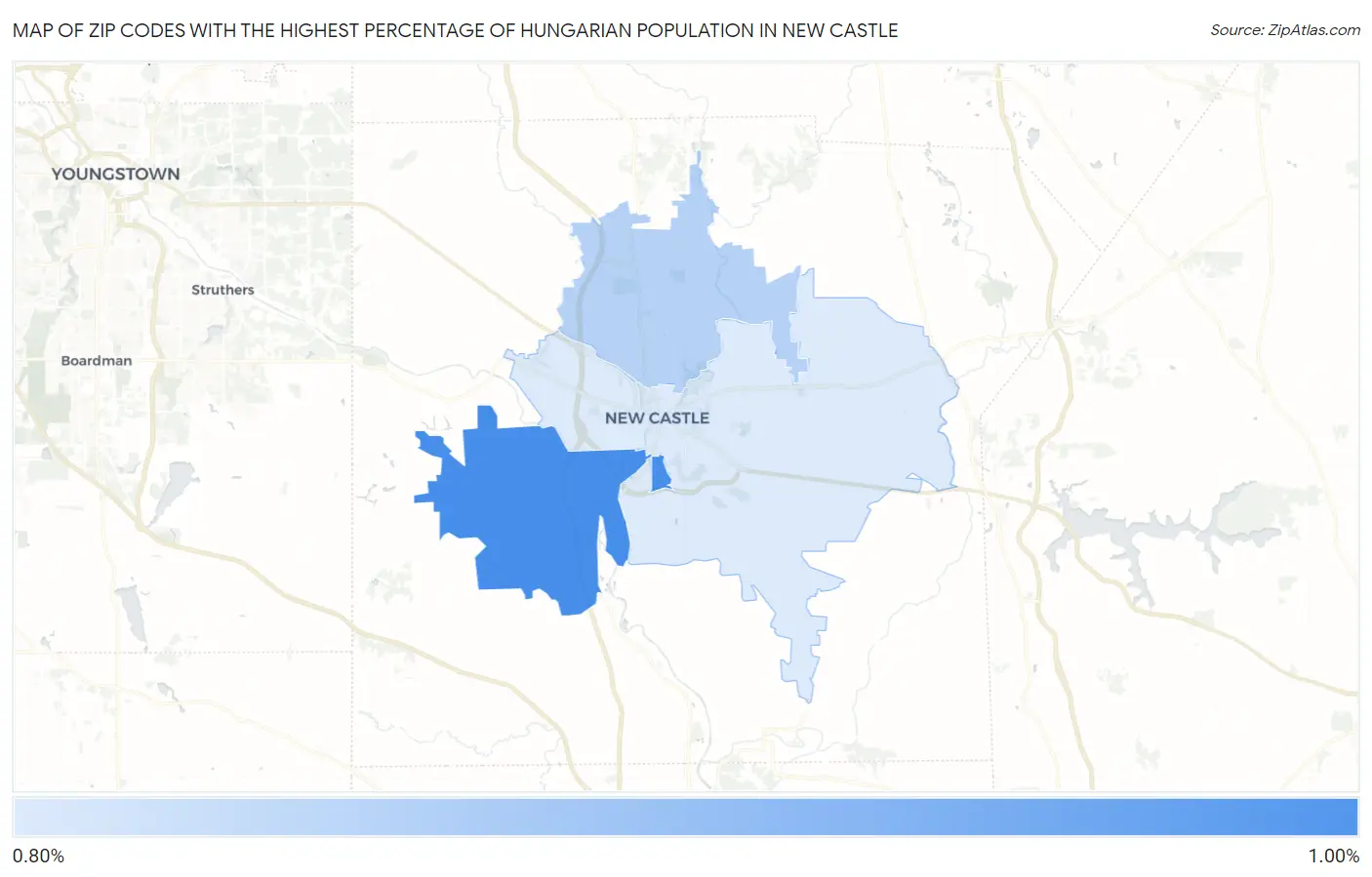 Zip Codes with the Highest Percentage of Hungarian Population in New Castle Map