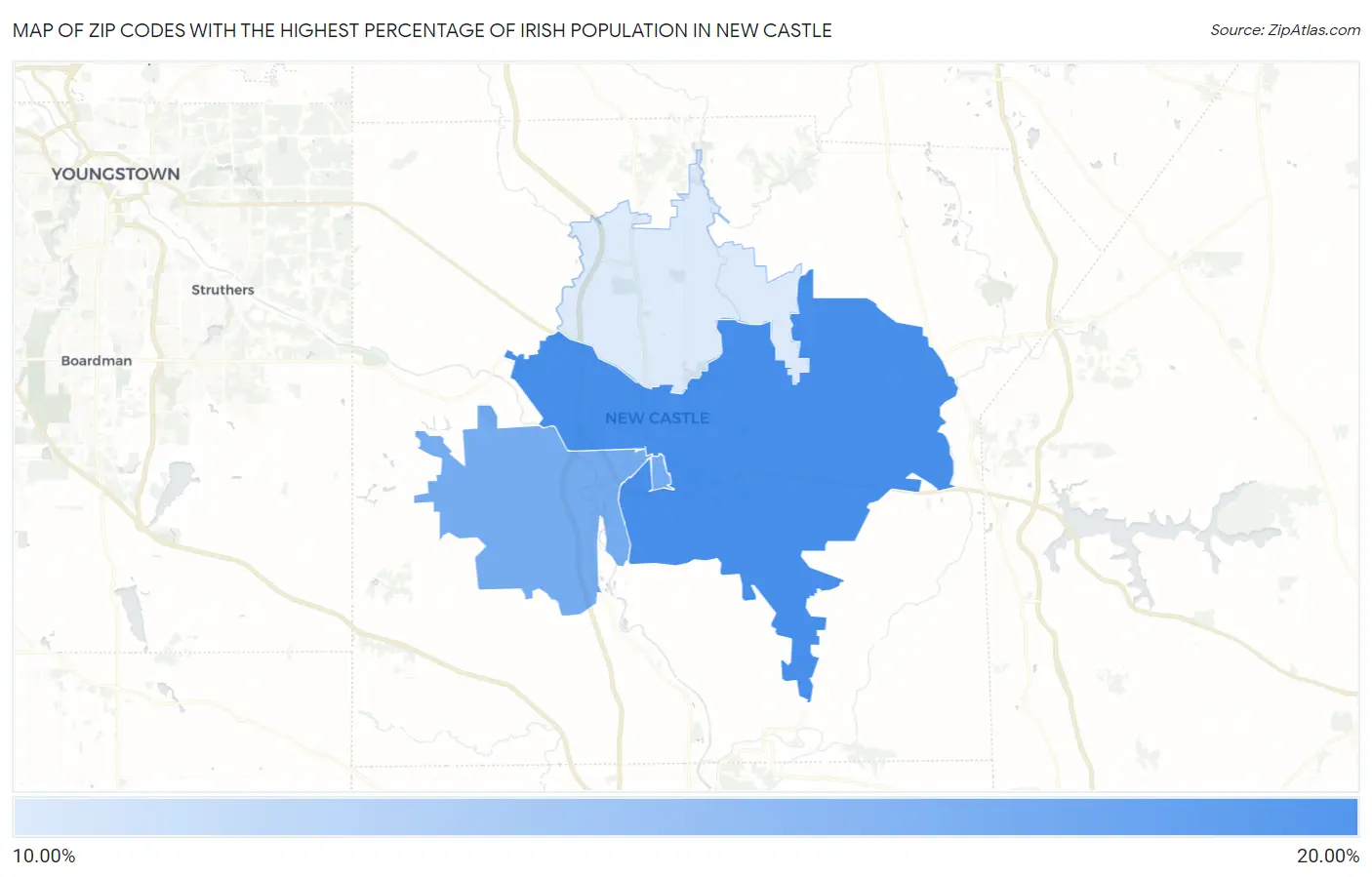 Zip Codes with the Highest Percentage of Irish Population in New Castle Map
