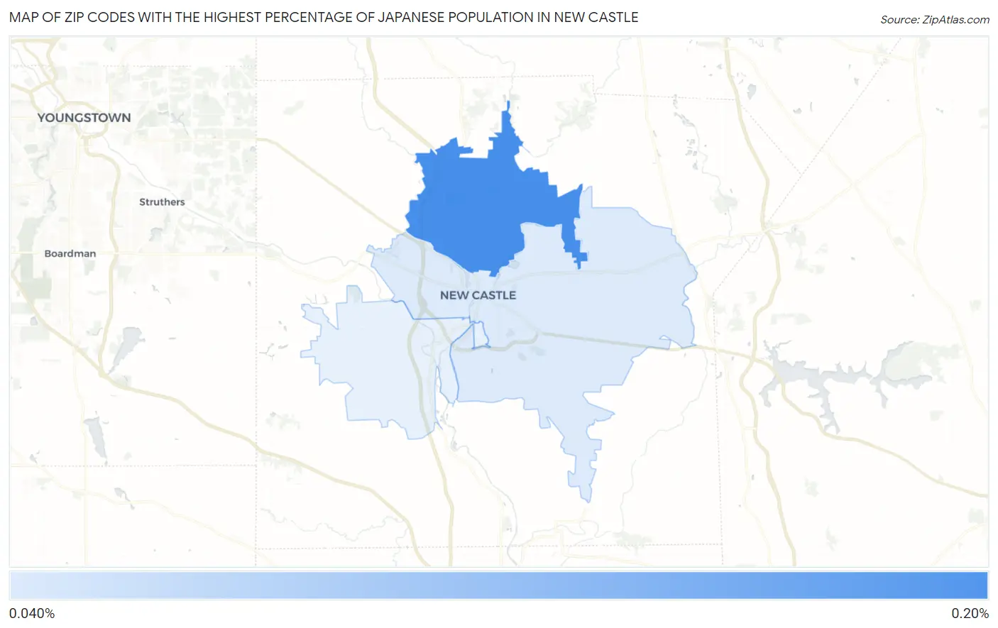 Zip Codes with the Highest Percentage of Japanese Population in New Castle Map