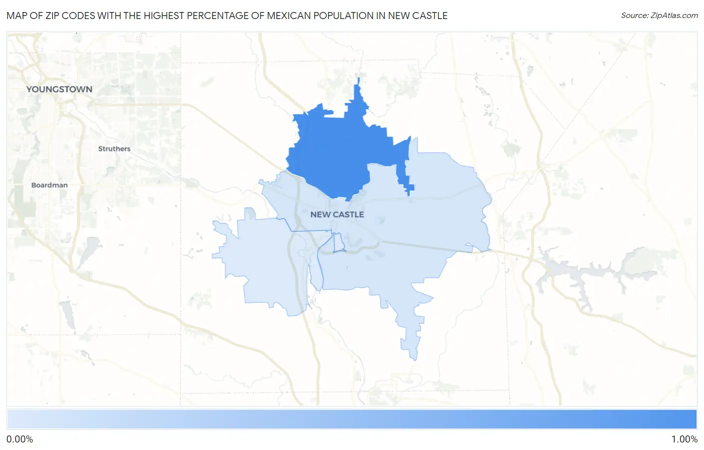 Zip Codes with the Highest Percentage of Mexican Population in New Castle Map