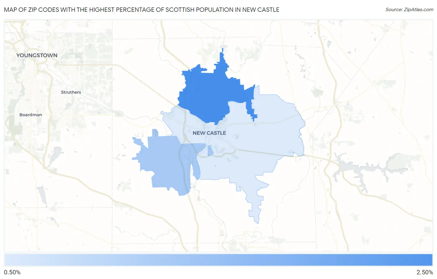 Zip Codes with the Highest Percentage of Scottish Population in New Castle Map
