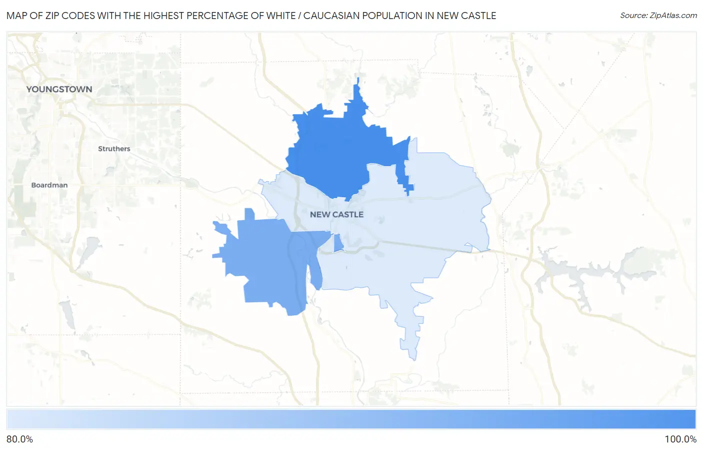Zip Codes with the Highest Percentage of White / Caucasian Population in New Castle Map