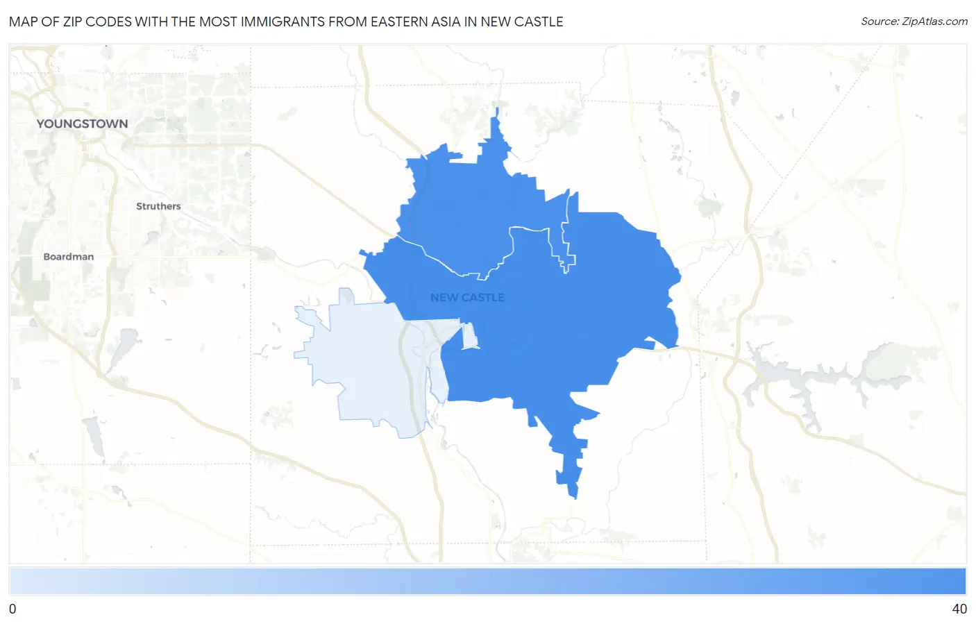 Zip Codes with the Most Immigrants from Eastern Asia in New Castle Map