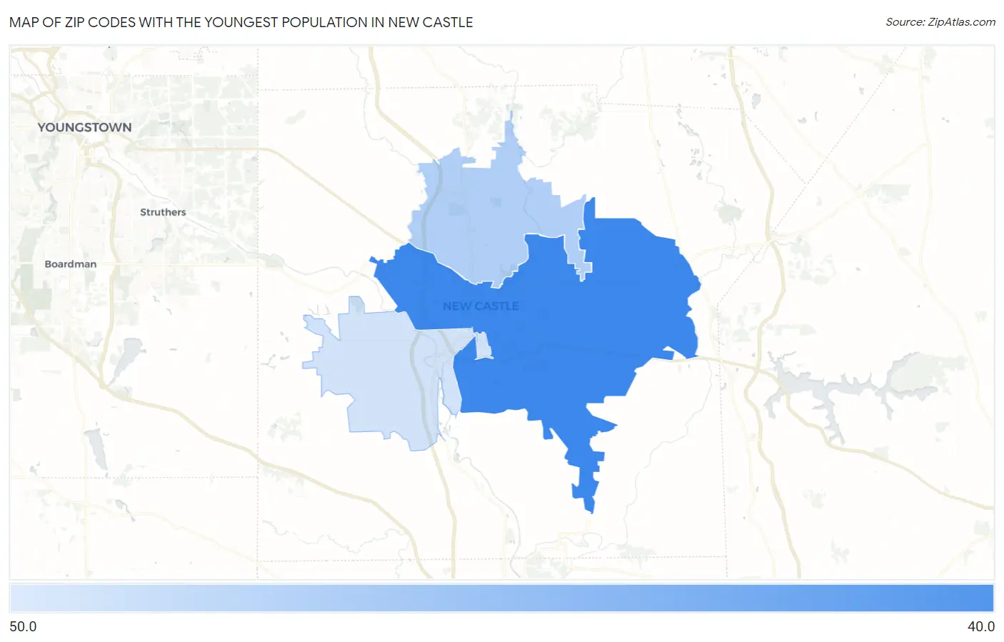 Zip Codes with the Youngest Population in New Castle Map