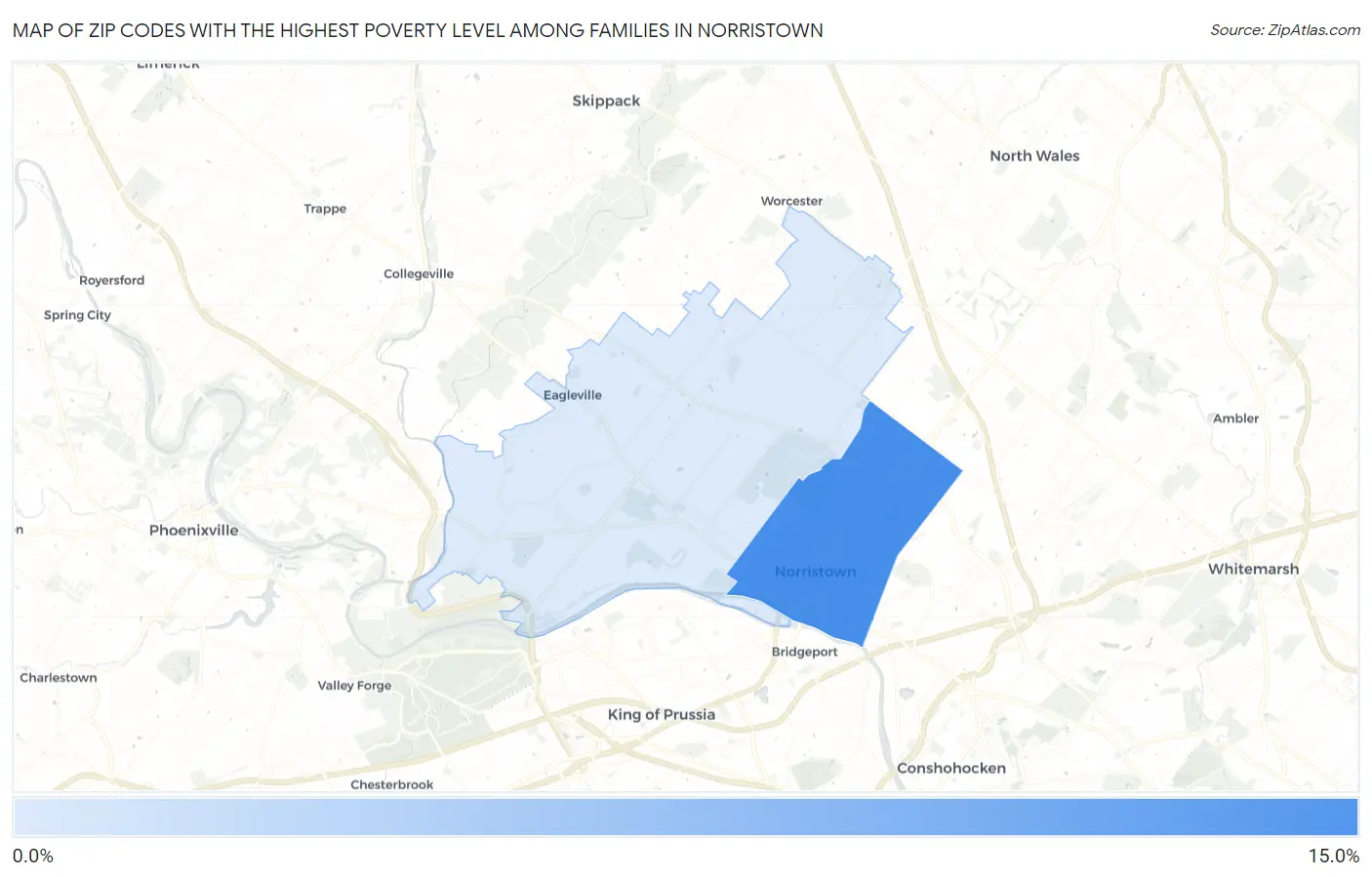 Zip Codes with the Highest Poverty Level Among Families in Norristown Map