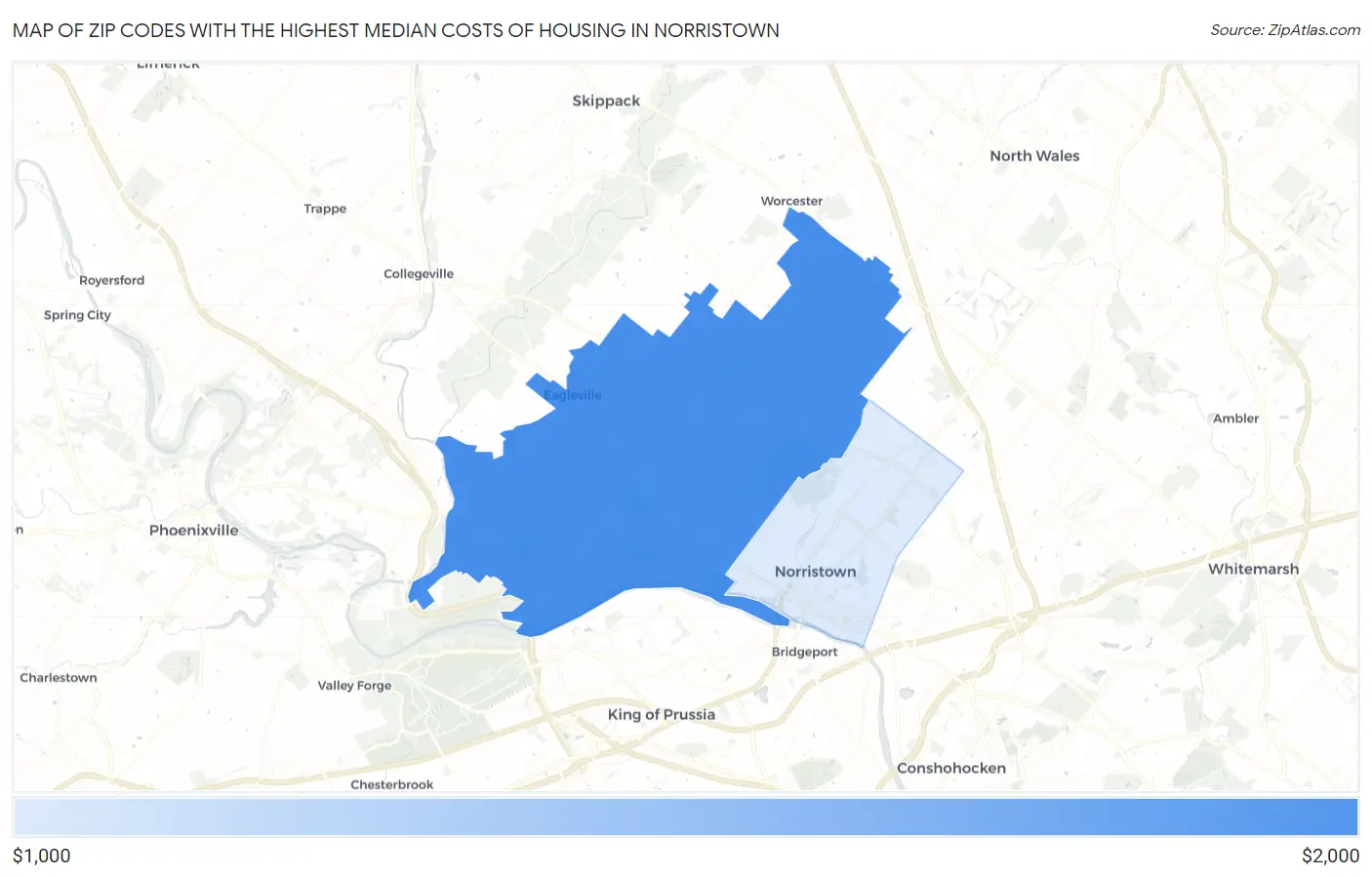 Zip Codes with the Highest Median Costs of Housing in Norristown Map