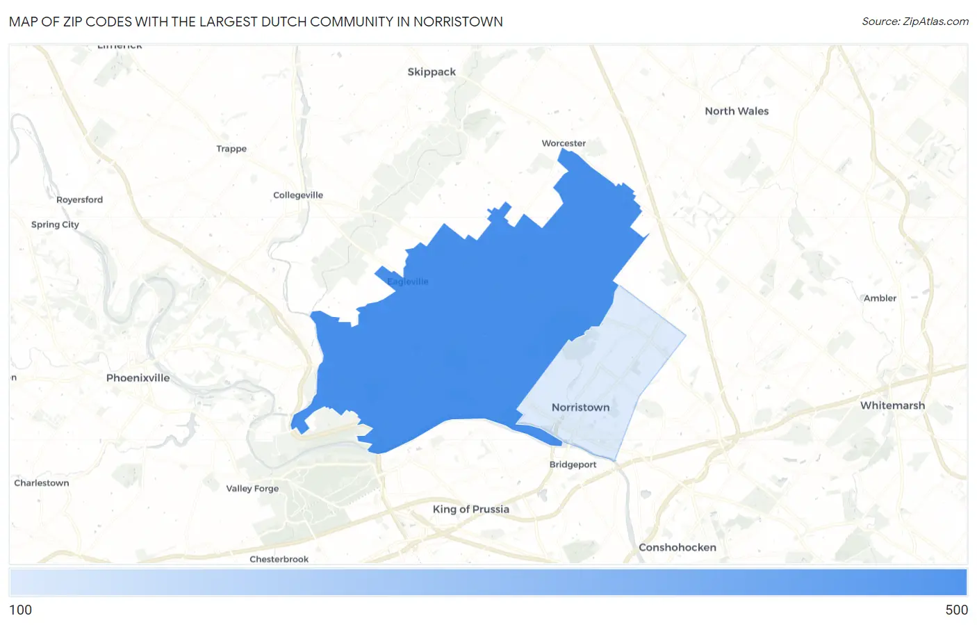Zip Codes with the Largest Dutch Community in Norristown Map