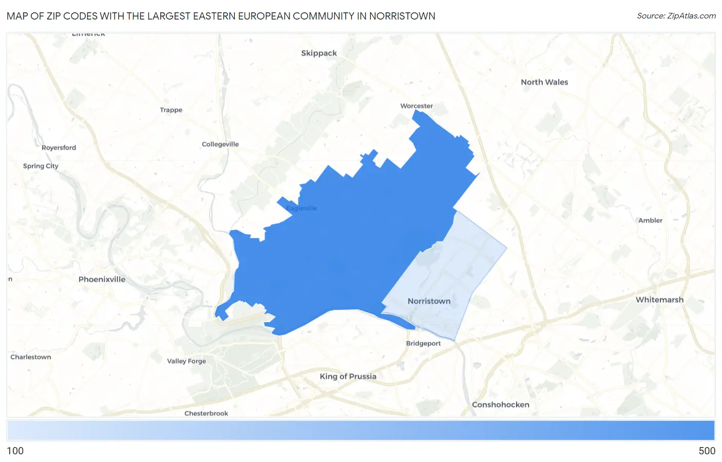 Zip Codes with the Largest Eastern European Community in Norristown Map