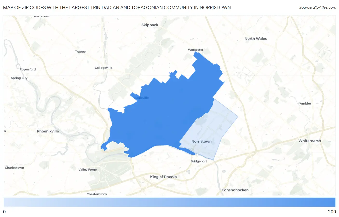 Zip Codes with the Largest Trinidadian and Tobagonian Community in Norristown Map