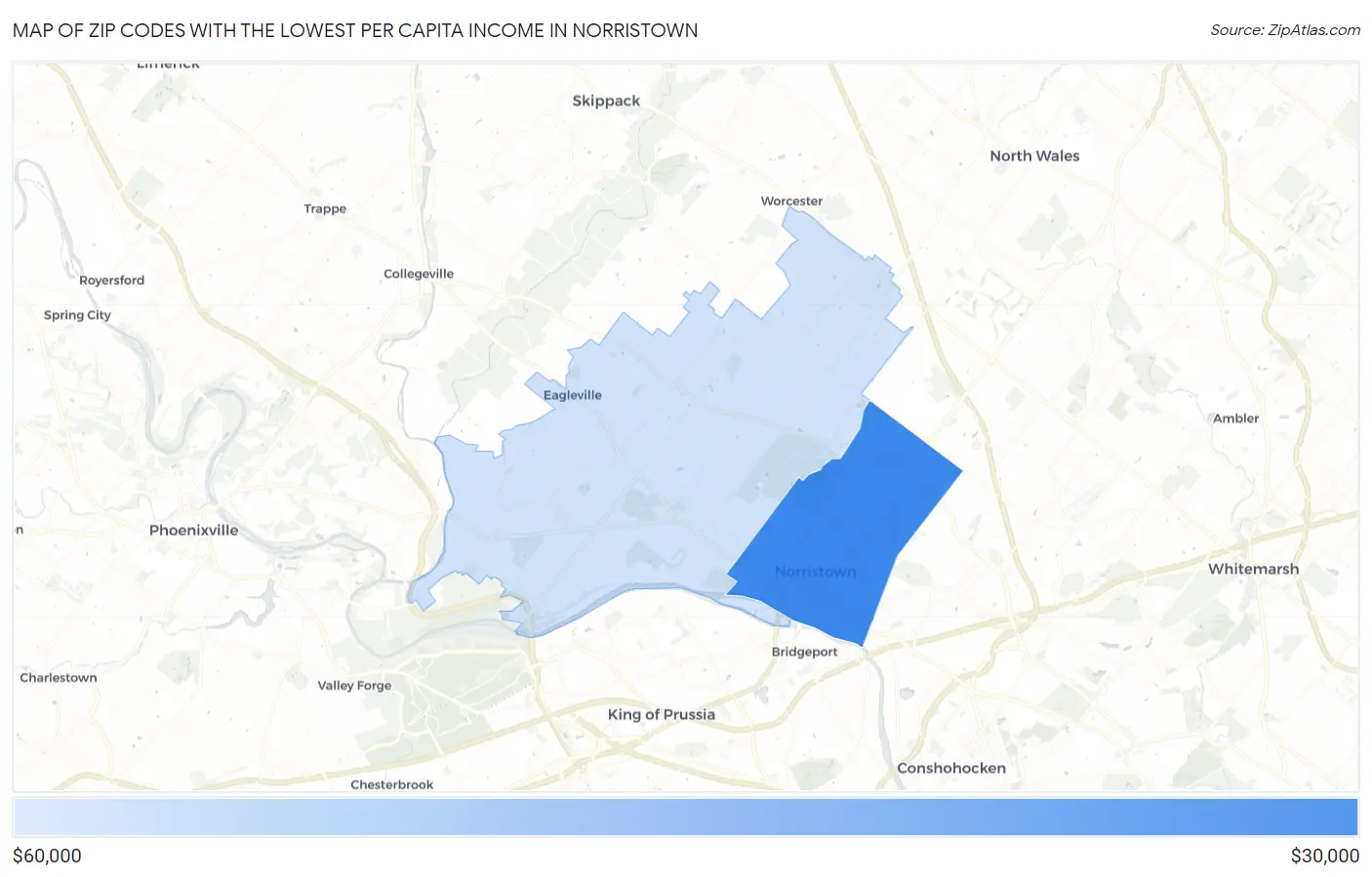 Zip Codes with the Lowest Per Capita Income in Norristown Map