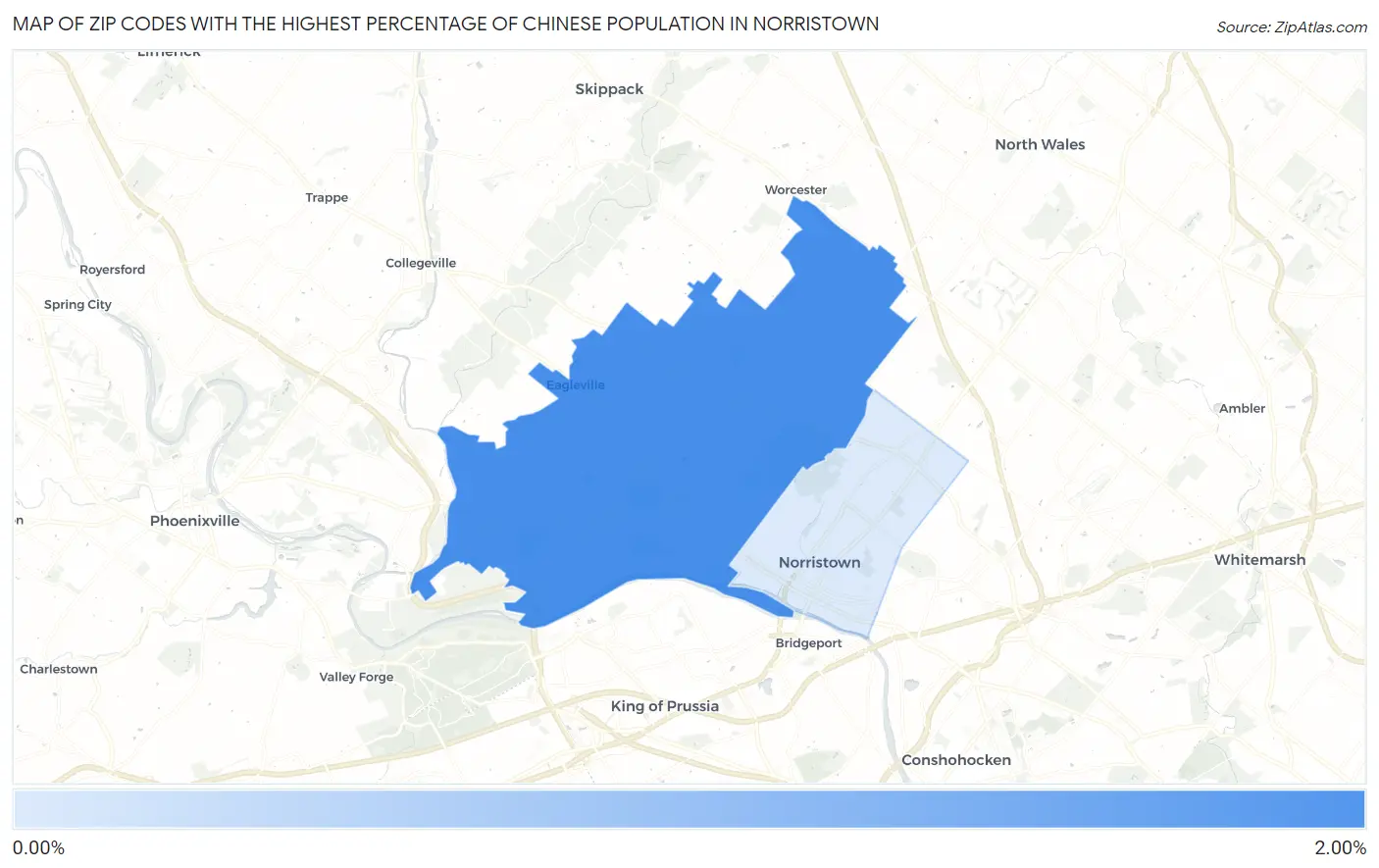 Zip Codes with the Highest Percentage of Chinese Population in Norristown Map