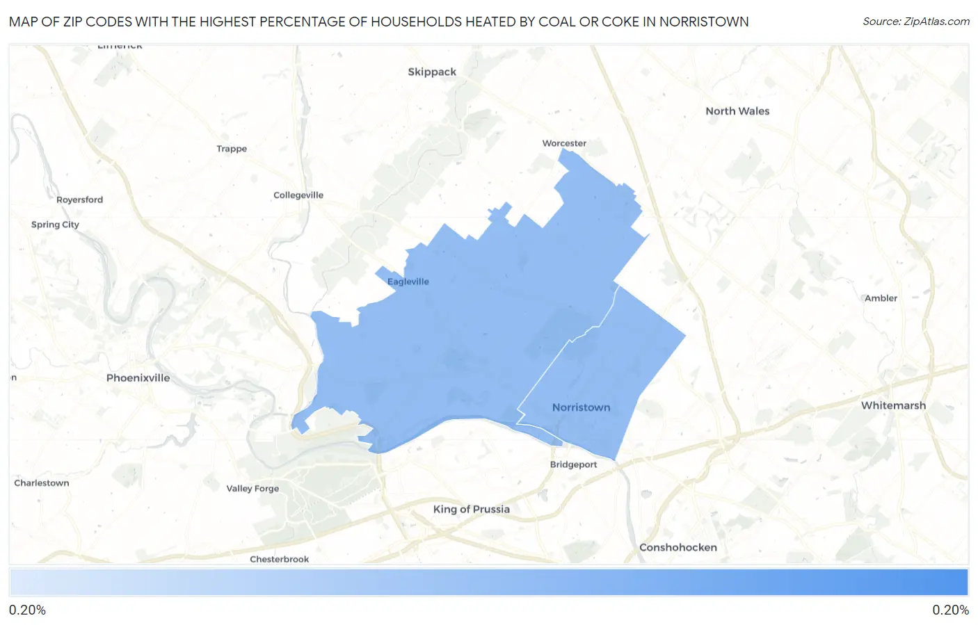 Zip Codes with the Highest Percentage of Households Heated by Coal or Coke in Norristown Map
